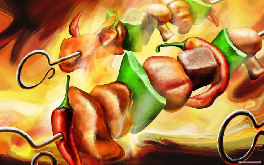 Fundodigital de pintura em espeto de comida de kebab