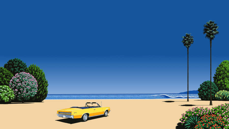 Vintage Strandgelber Cabrio Kunstwerk