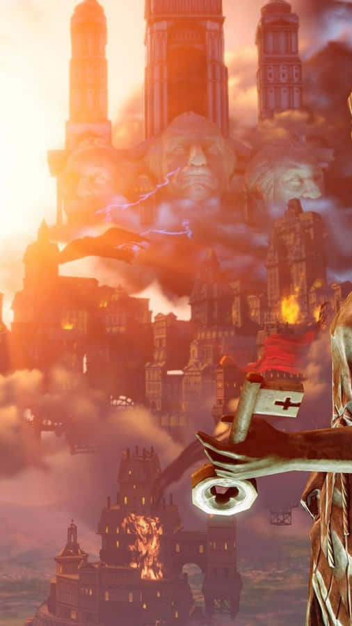 Baggrundsklg af nøgle-statuen fra Bioshock Infinite til Iphone Xs