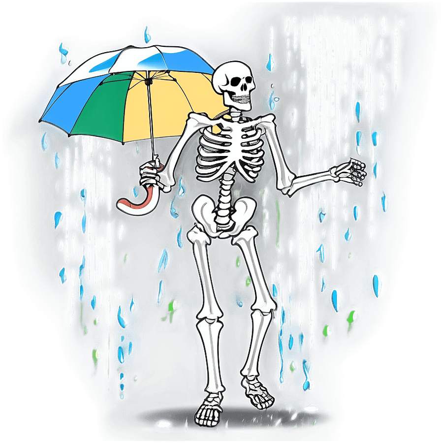 Skeleton Dancing in the Rain PNG rht
