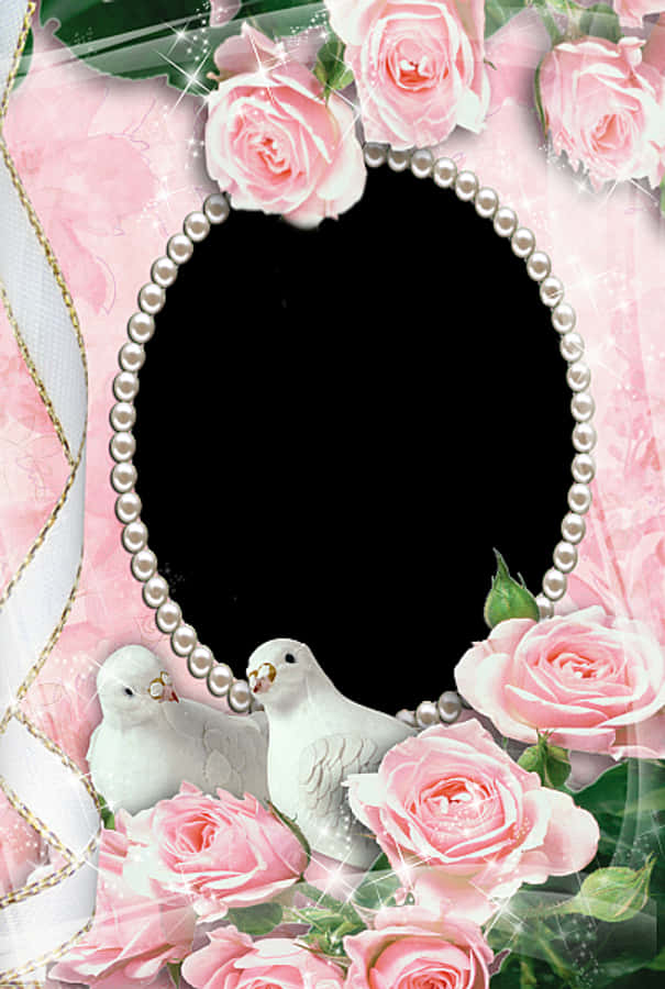 Pink Transparent Frame With Doves And Roses Rose Frame, - Frames With Doves