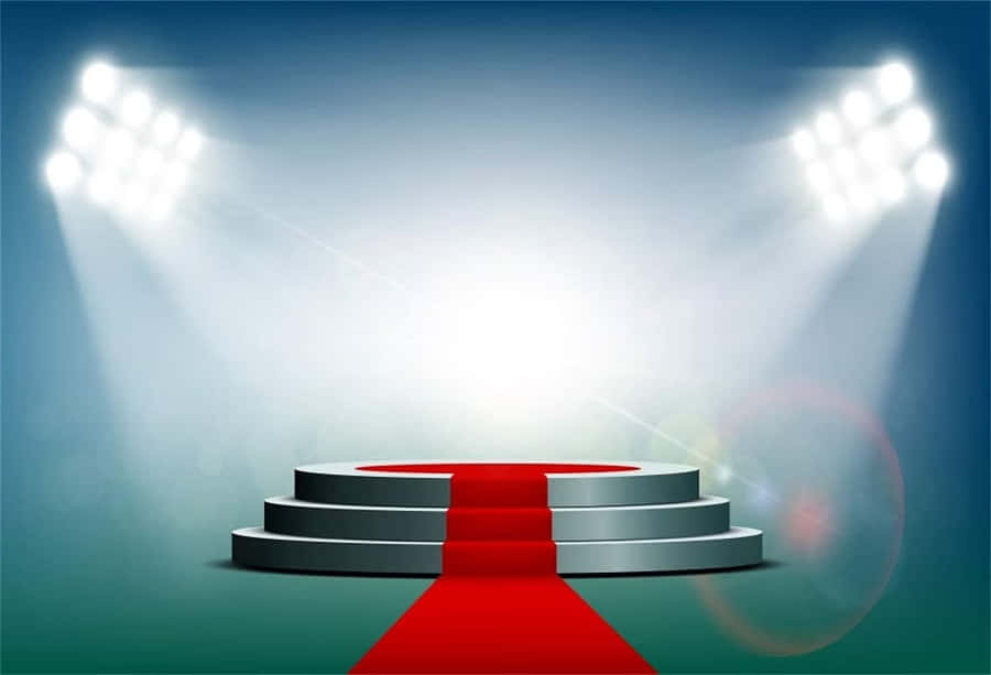 Scenplattformmed röd matta som bakgrund