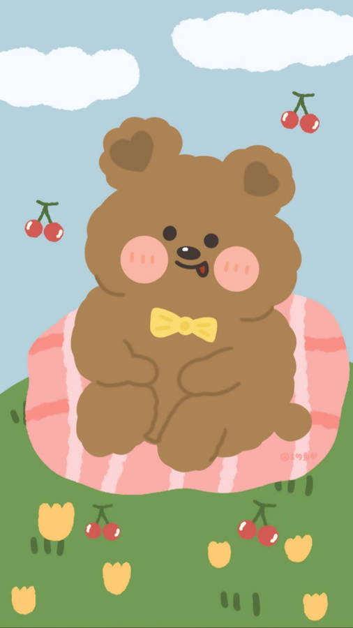 Download Korean Bear With Yellow Bow Wallpaper | Wallpapers.com