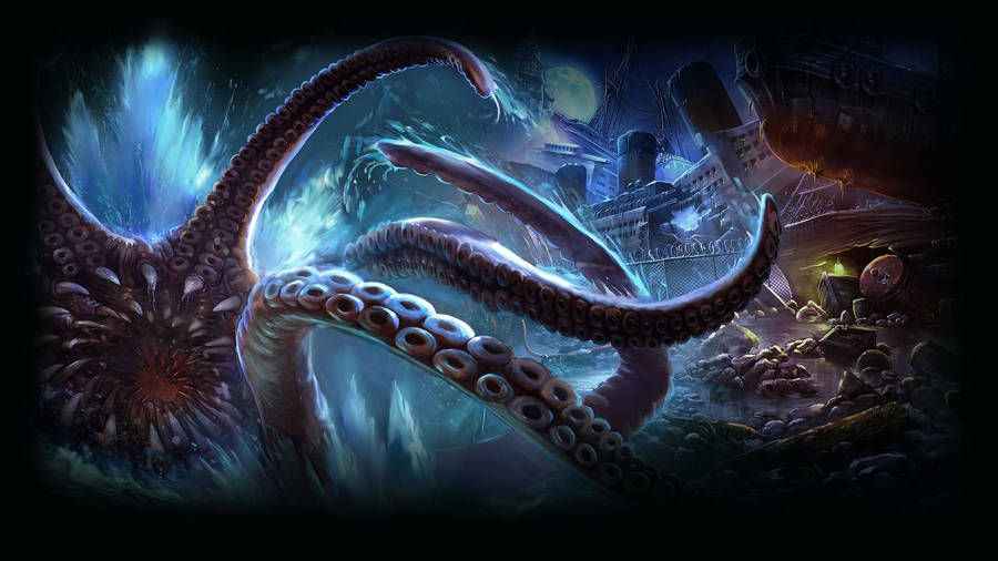 Download Kraken, Mystic Creature, Giant Octopus, Ship Wallpaper