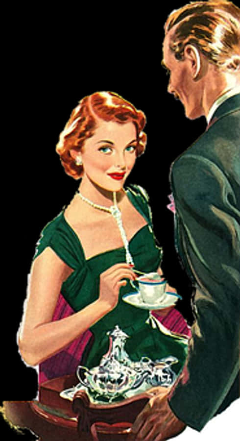 Vintage Tea Time Couple Illustration