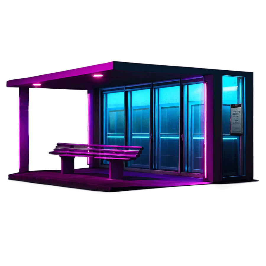 Neon Lit Night Bus Stop PNG gdc