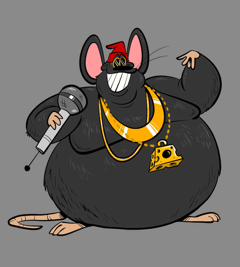 Personaggio cartone animato Biggie Cheese che rap