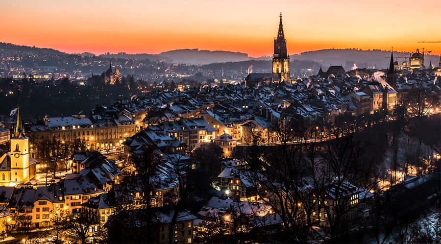 Panorama do Crepúsculo de Zug, Suíça