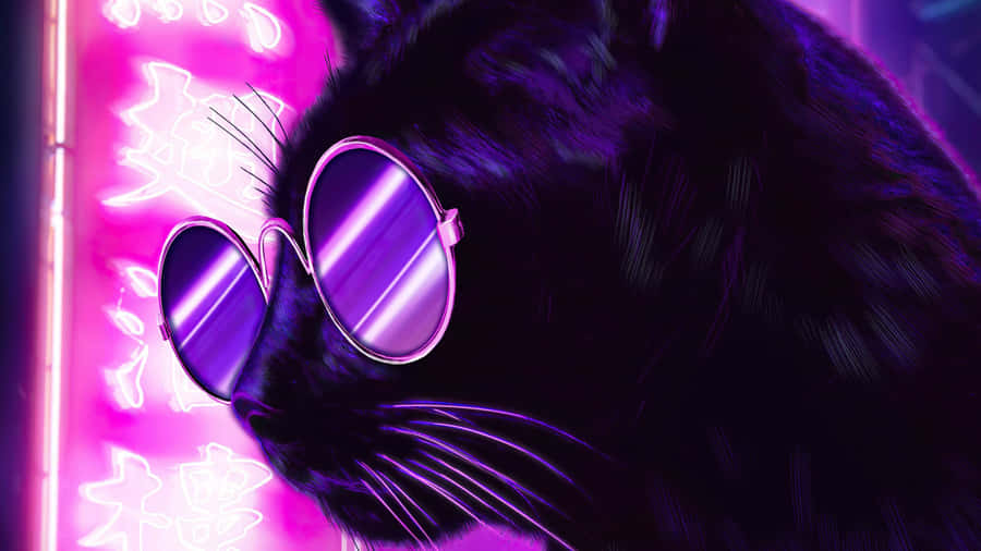 Gatto Neon con Occhiali da Sole