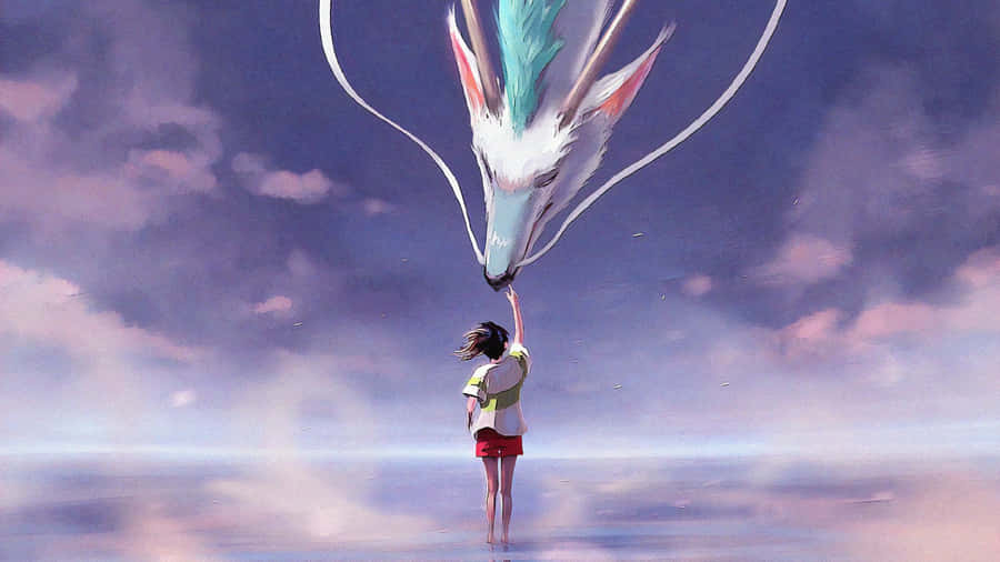 Chihiro Rører Haku I Sen Til Chihiro's Kamikakushi Anime Wallpaper
