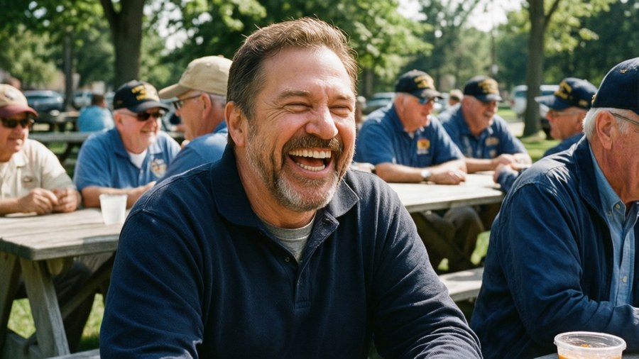 Richard Ojeda sharing laughter with veterans outdoors.