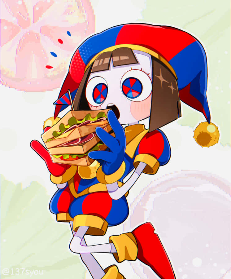 Animierter Ritter, der einen Burger isst