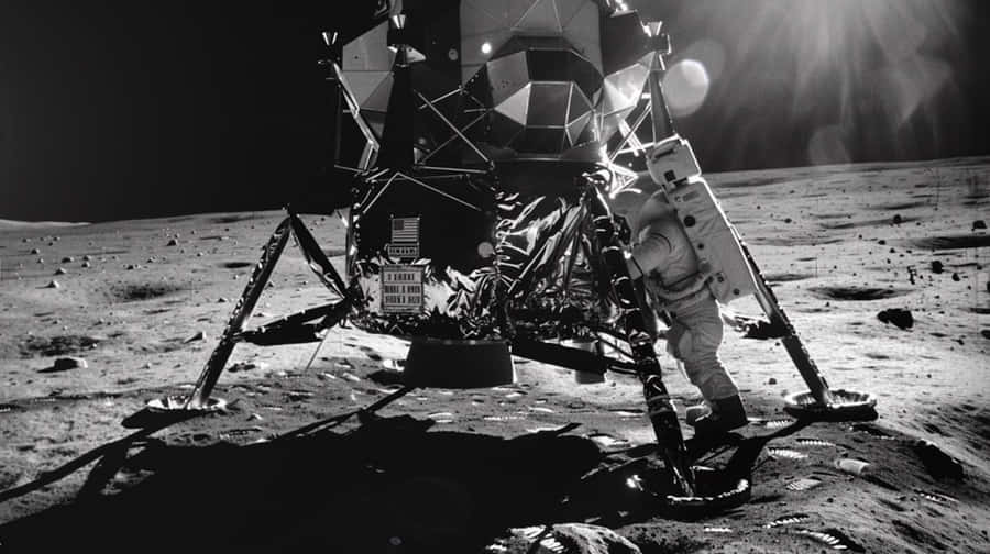 Modulo lunare Apollo e astronauta
