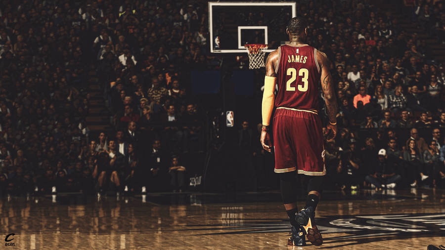 Lebron James on basketball court with number 23 jersey wallpaper