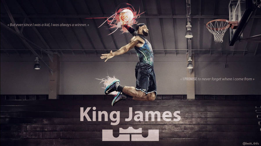 NBA king Lebron James doing a slam dunk fan art wallpaper