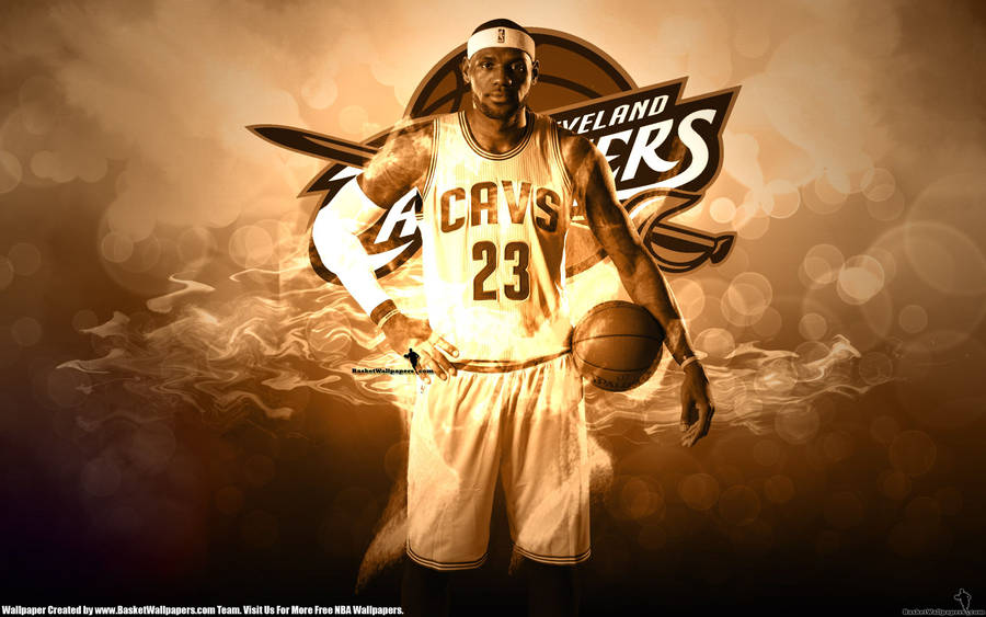 Lebron James in NBA Cavs 23 jersey holding a ball digital art wallpaper