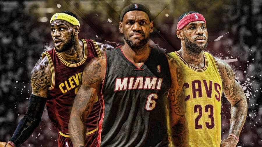 Lebron James wearing Miami Heat and Cleveland Cavaliers NBA jerseys wallpaper