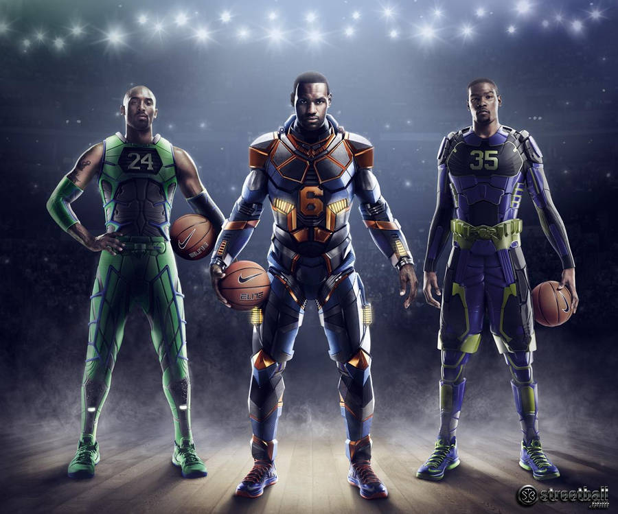 Lebron James with other NBA players as superheroes fan art wallpaper