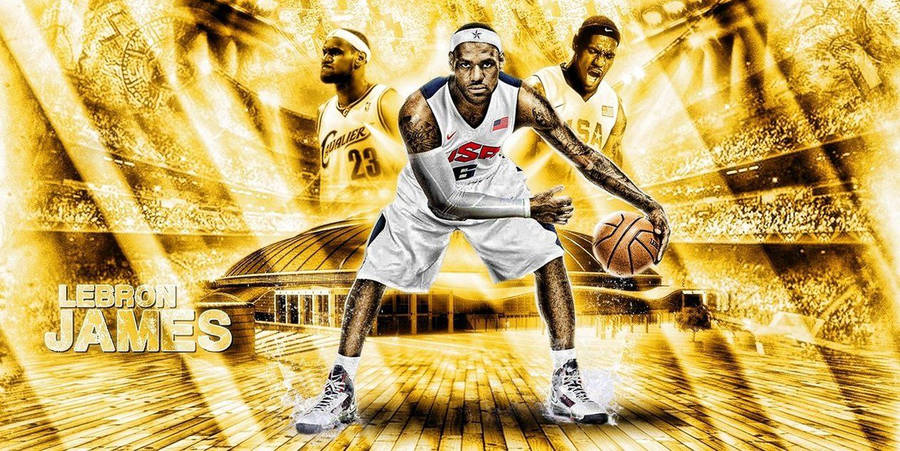 Lebron James in USA 6 Olympics jersey holding a ball wallpaper