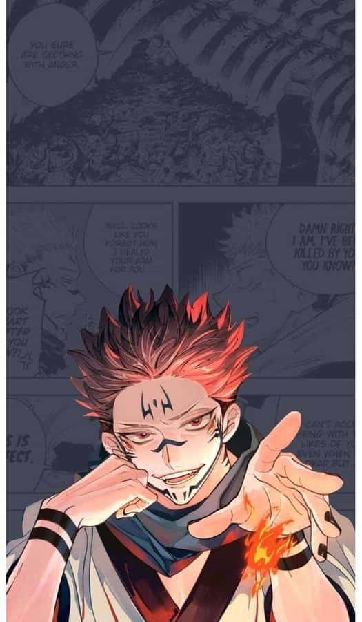 Pannello Manga di Sukuna con Mano Infiammata