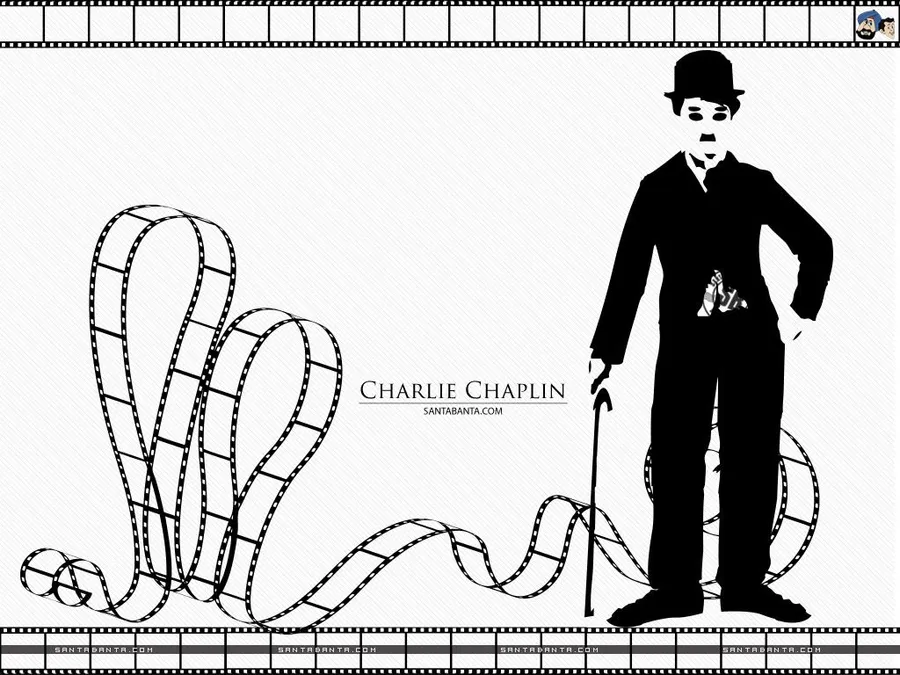 Charlie Chaplin in black and white vector art. 