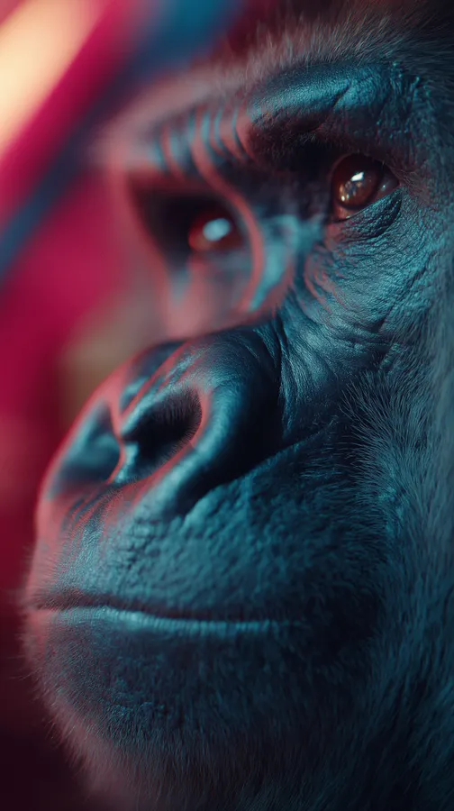 Gorilla,Primate,Anthropomorphic,Neon,Cyberpunk,Ape,Animal,Portrait,Dramatic,Lighting