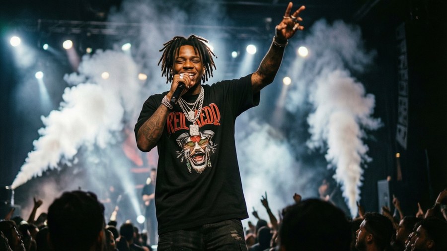 Trippie Redd performing on stage with crowd