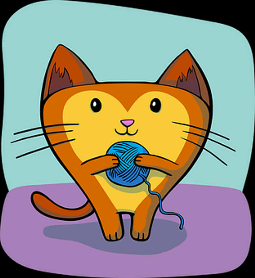 Cartoon Cat Playing With Yarn Ball