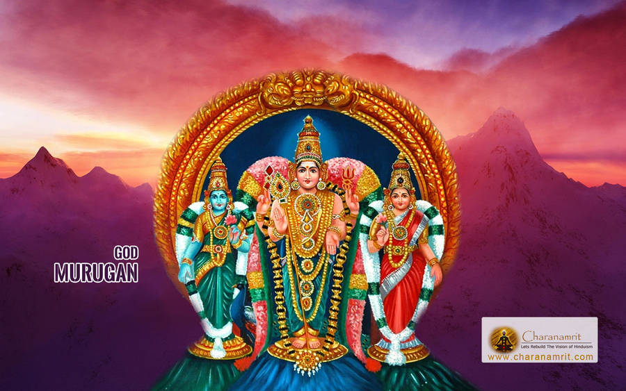 Download Lord Murugan With His Two Wives Wallpaper | Wallpapers.com