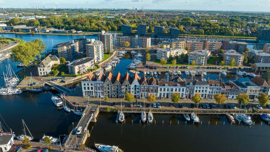 Luftaufnahme des Hafens von Middelburg, Niederlande