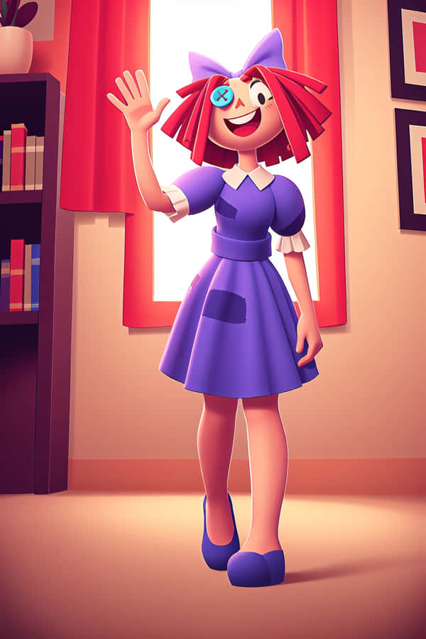 Garota Anime Alegre Acenando