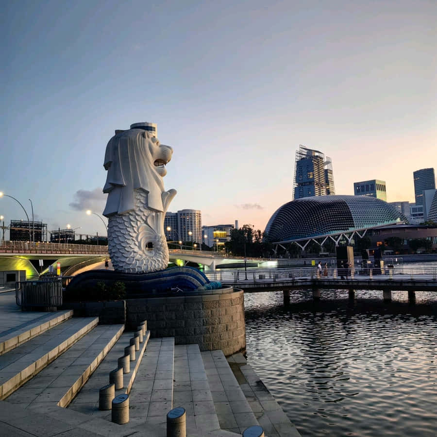 Merlion Park Singapore Skymning