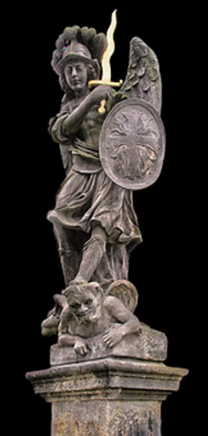Ancient Warrior Statuewith Shieldand Flame