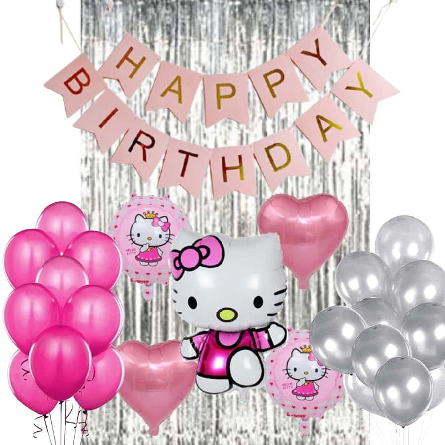 HelloKitty Geburtstags-Wallpaper mit den Maßen 1100 x 1100.