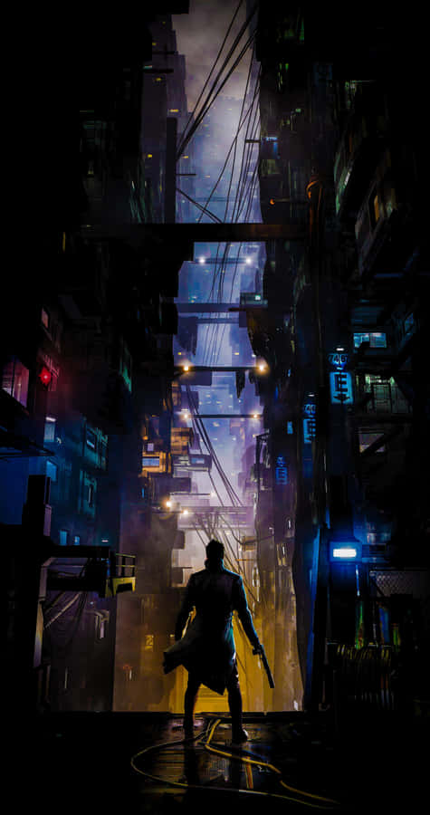 Silhouette di Vicolo Cyberpunk