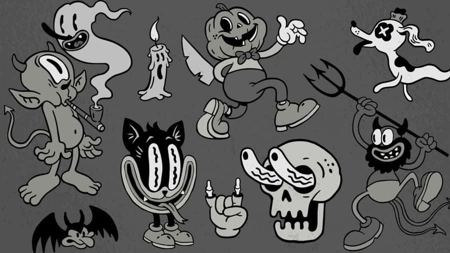 Personagens de Desenho Animado Monocromáticos Retrô