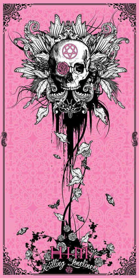 Design di Teschio Gotico Rosa e Floreale