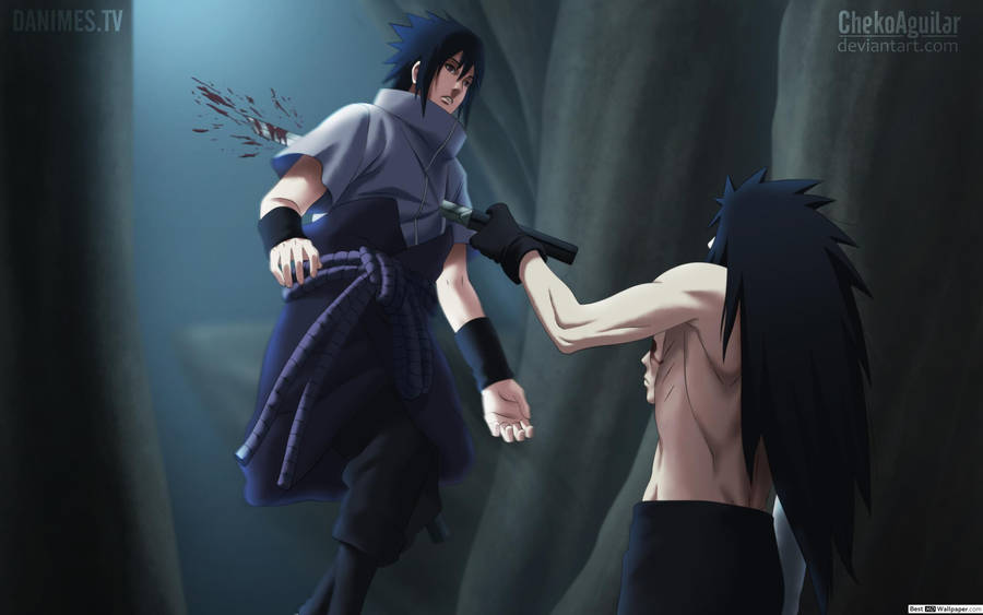 Download Madara Uchiha Stabbing Sasuke Uchiha Wallpaper | Wallpapers.com