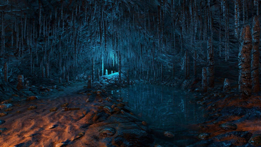 Download Magical Cave In Blue Wallpaper 