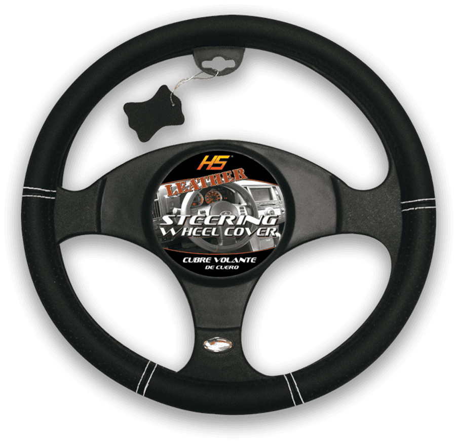 Black Leather Steering Wheel Cover