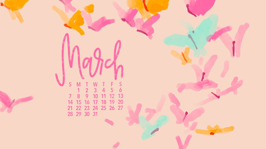 Download March Calendar In Pink Shade Wallpaper | Wallpapers.com