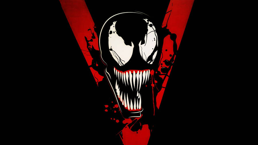 Venom with its head on red letter 
