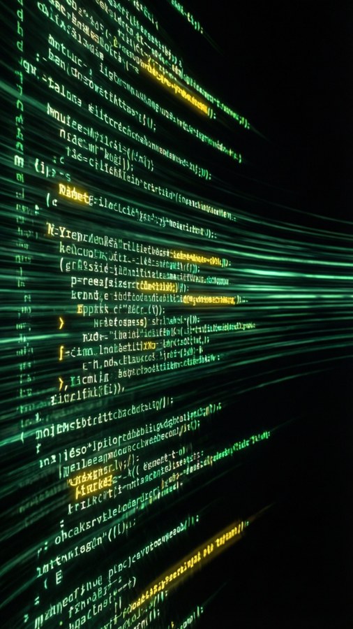 Glowing green HTML code raining down like in the Matrix movie.