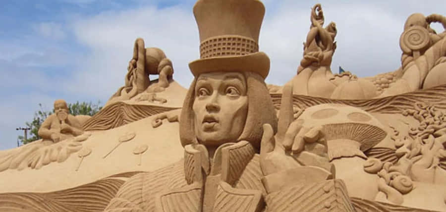 umaescultura de areia de um homem de cartola para papel de parede do computador ou celular.