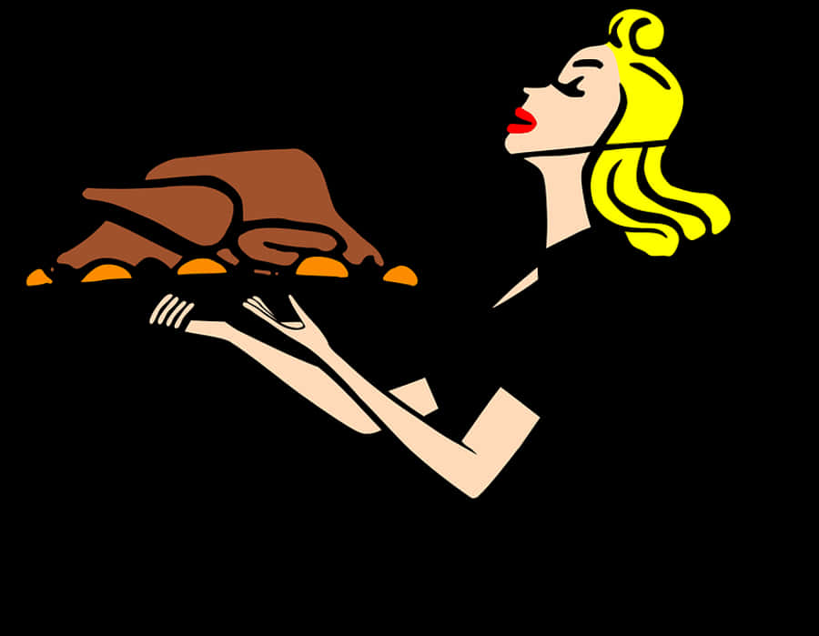 Thanksgiving Retro Woman Serving Turkey