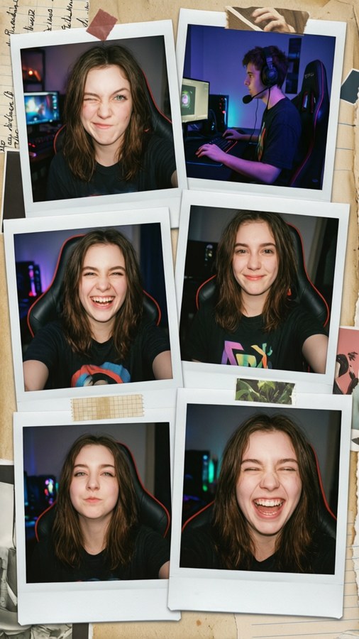 A collage of Pokimane moments in polaroid frames.