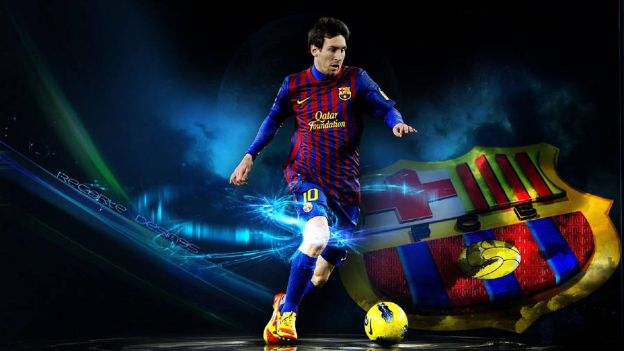 Download Messi Barcelona With Blue Lightning Graphic Wallpaper ...