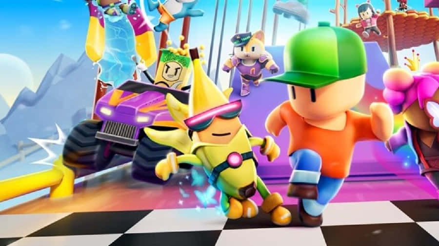 Personaggi Stumble Guys in Azione di Corsa