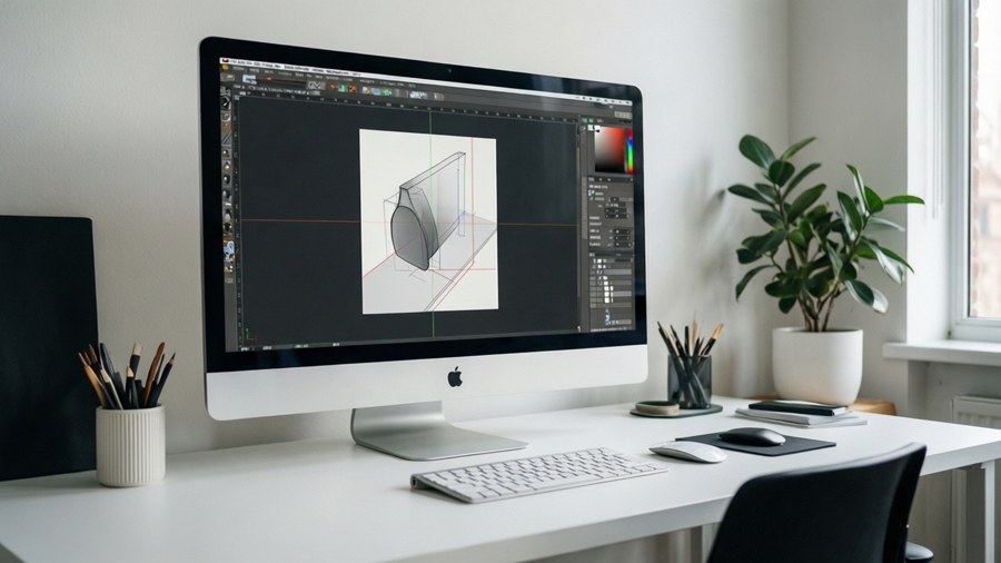 A clean and minimal iMac workspace with a plant.