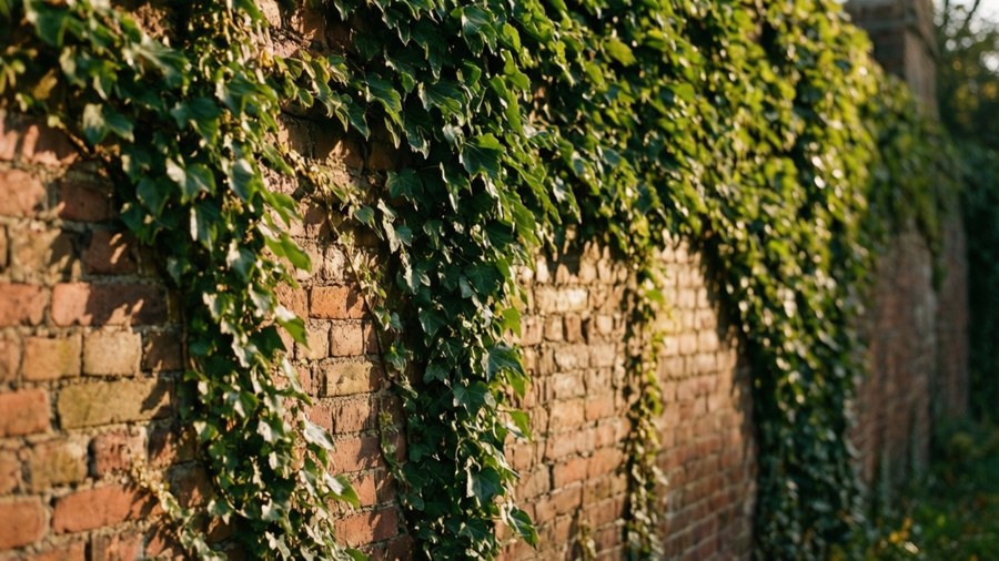 Mit Efeu bedeckte Backsteinmauer Hintergrundbilder